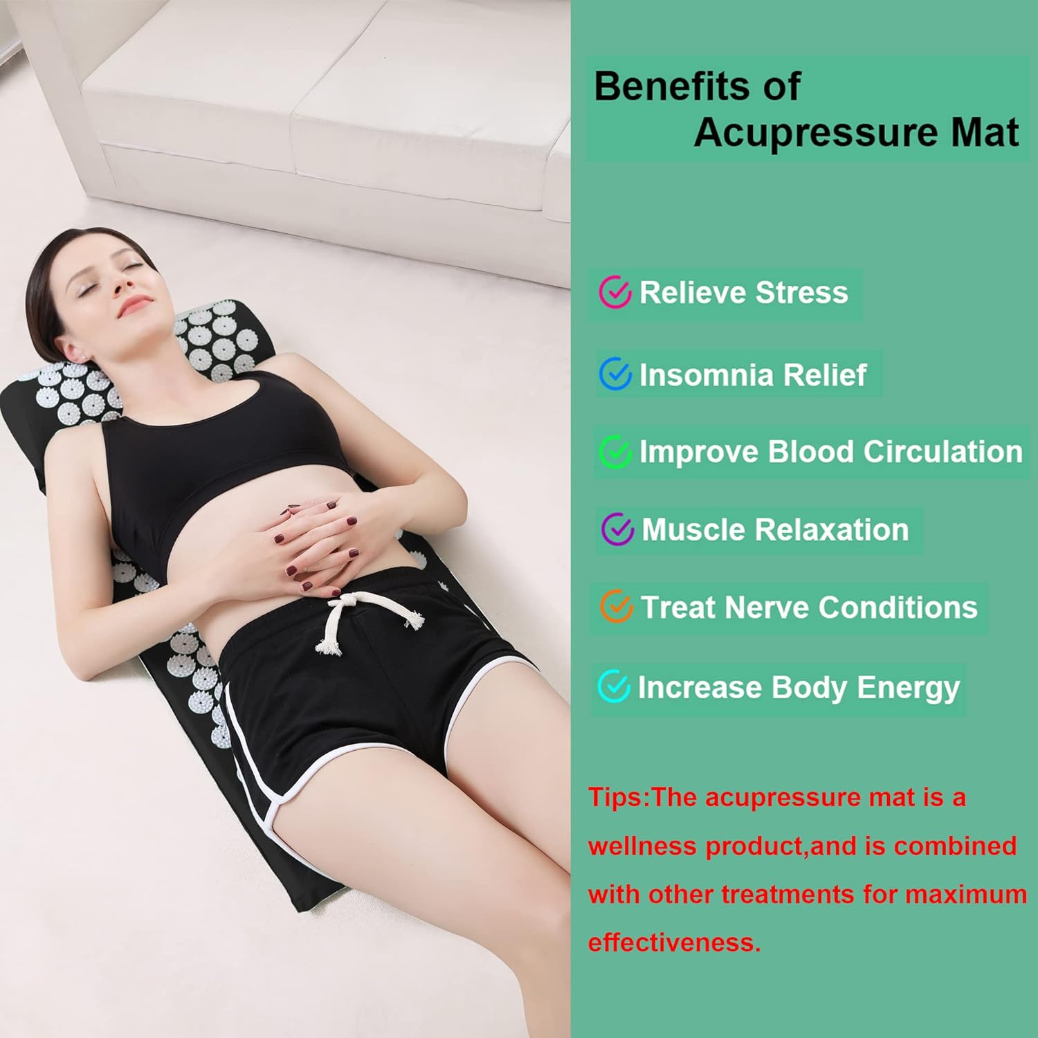 Acupressure Mat and Pillow Set with Bag Acupuncture Mat for Neck and Back Pain, Muscle Relaxation Stress Relief, Sciatica Pain Relief Pillow - Pink - Image 2