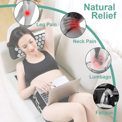 Acupressure Mat and Pillow Set with Bag Acupuncture Mat for Neck and Back Pain, Muscle Relaxation Stress Relief, Sciatica Pain Relief Pillow - Pink - Image 4
