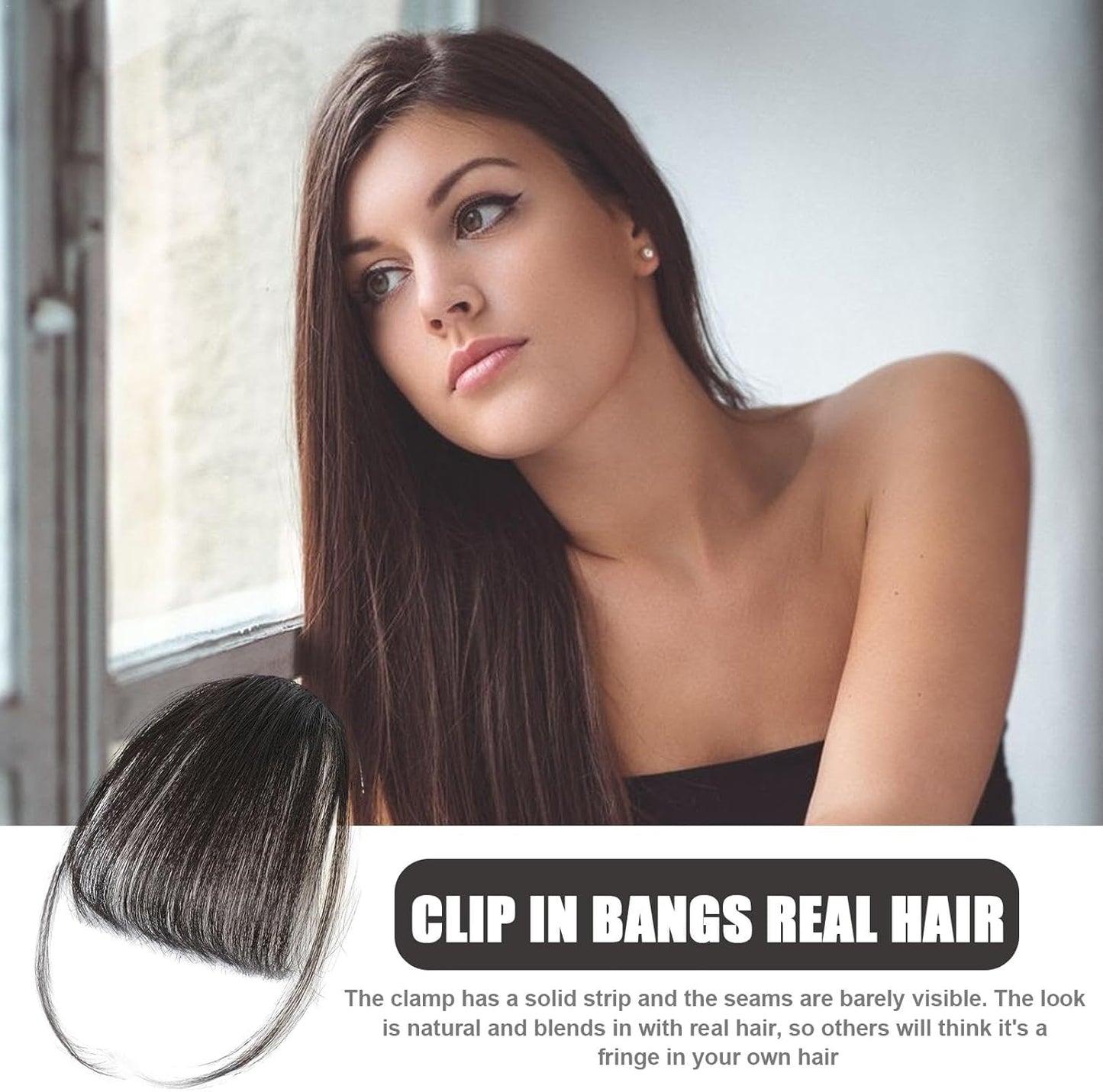 Clip-in Bangs Made of Real Hair, French Bangs Extensions | Natural Colored Clip-on Bangs, Hair Fringe for Women and Girls Natural Black - Image 2