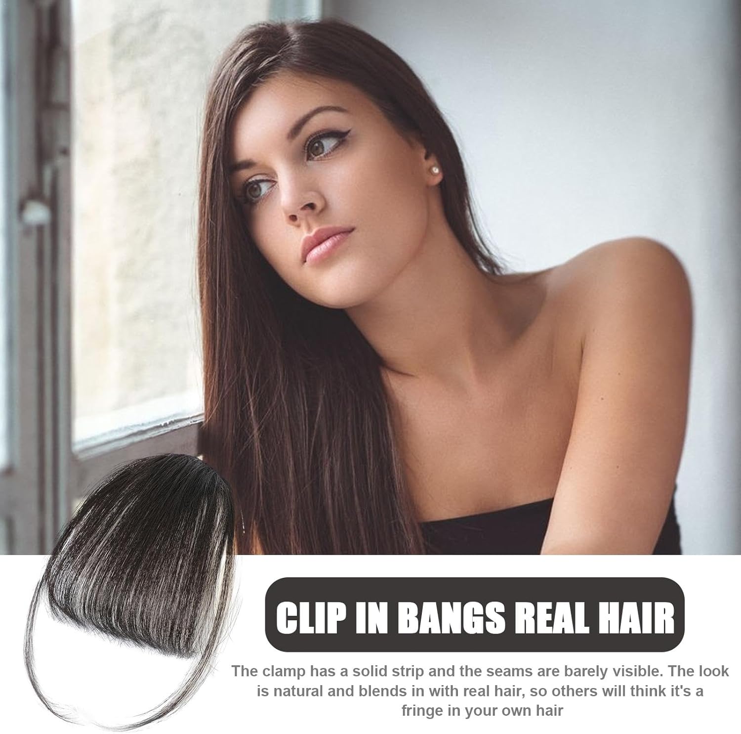Clip-in Bangs Made of Real Hair, French Bangs Extensions | Natural Colored Clip-on Bangs, Hair Fringe for Women and Girls Natural Black - Image 2
