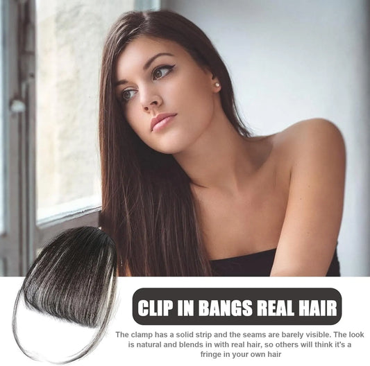 Clip-in Bangs Made of Real Hair, French Bangs Extensions | Natural Colored Clip-on Bangs, Hair Fringe for Women and Girls Natural Black - Image 2