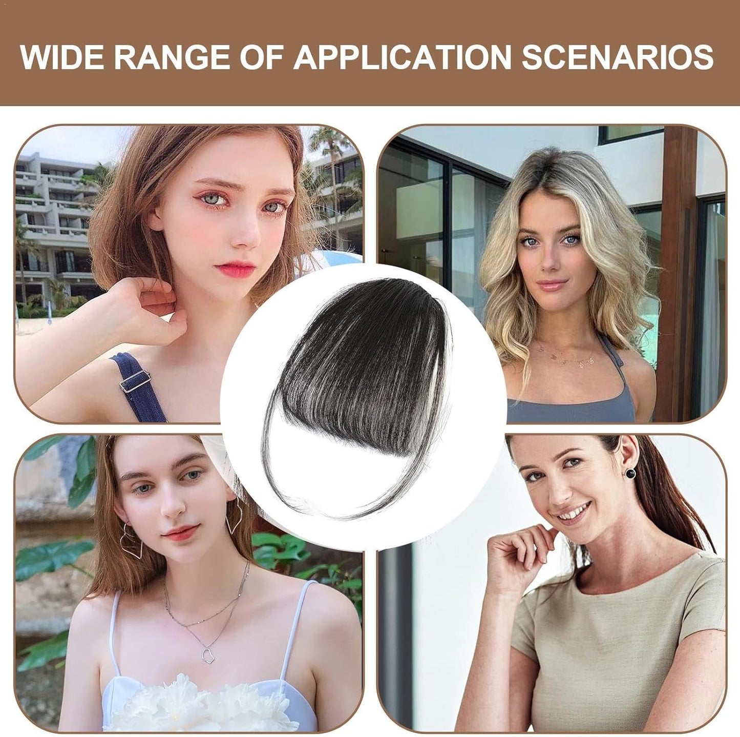 Clip-in Bangs Made of Real Hair, French Bangs Extensions | Natural Colored Clip-on Bangs, Hair Fringe for Women and Girls Natural Black - Image 3