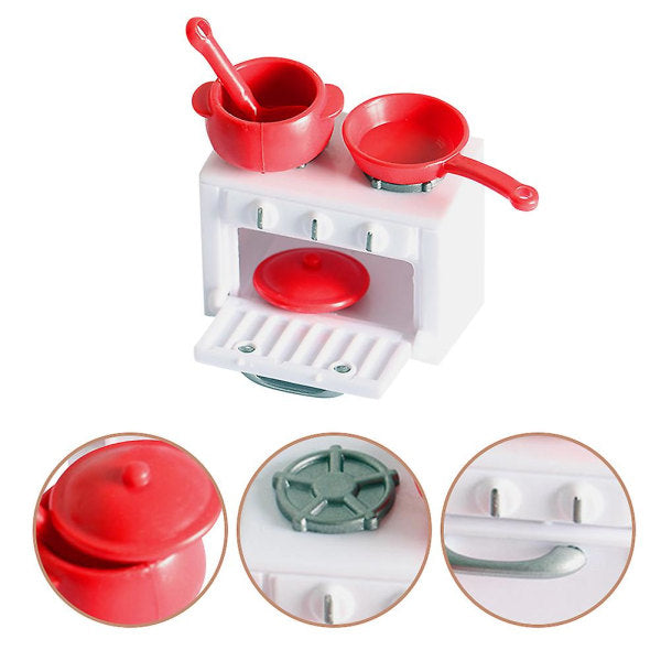 Toys Children Pretend Cooking Stove Mini House Gas Stove Mini Stove Model Miniature Stove Play Kitchen Cooking Toy（5.8X4.2X3.6CM，White Red） - Image 5