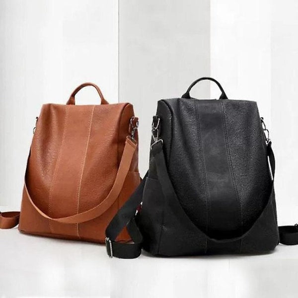 Women's Backpack Women's Leather Backpack School Bag Black/Brown Large Capacity All Match Fashion 1st Black - Image 3