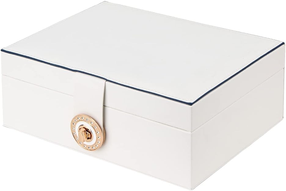 Jewelry Box Organizer for Necklaces, Earrings, Bracelets, Rings, Large PU Leather Jewelry Box with 3 Stackable Layers (White) - Image 3