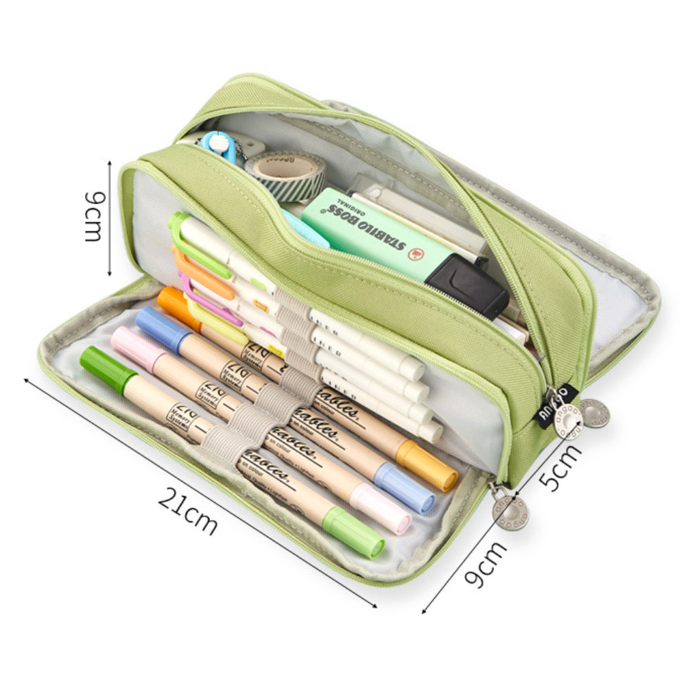 Large Capacity Pencil Case, 3 Compartments, Bag, School Pink - Image 3