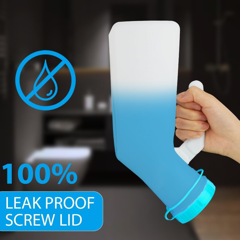 Urinal Bottle for Men, 1000ml Portable Pee Bottle with Screw Cap for Emergency Situations blue - Image 2