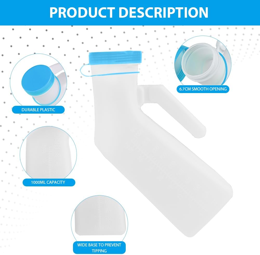 Urinal Bottle for Men, 1000ml Portable Pee Bottle with Screw Cap for Emergency Situations blue - Image 5