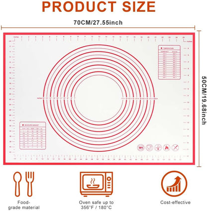 Non-stick rolling pin, 70×50cm silicone rolling pin, non-slip silicone baking mat, food plate, cake mat, cake mat, cake/pizza mat 70*50CM - red - Image 2