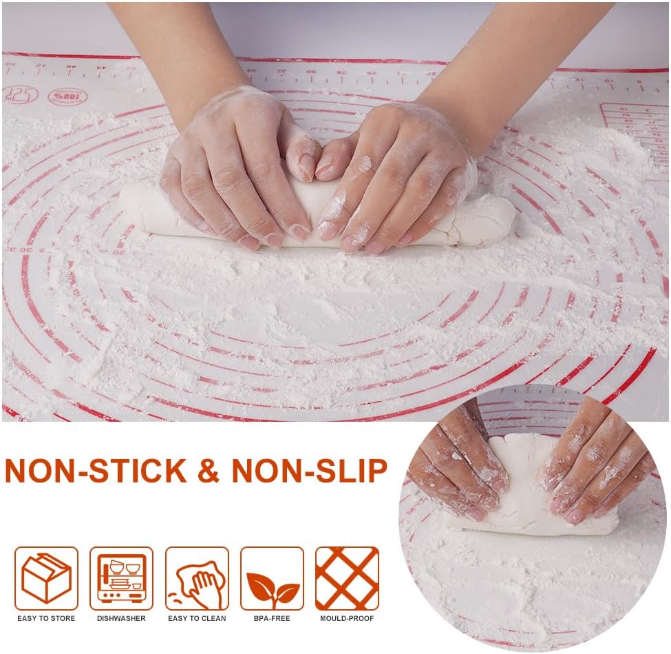 Non-stick rolling pin, 70×50cm silicone rolling pin, non-slip silicone baking mat, food plate, cake mat, cake mat, cake/pizza mat 70*50CM - red - Image 6