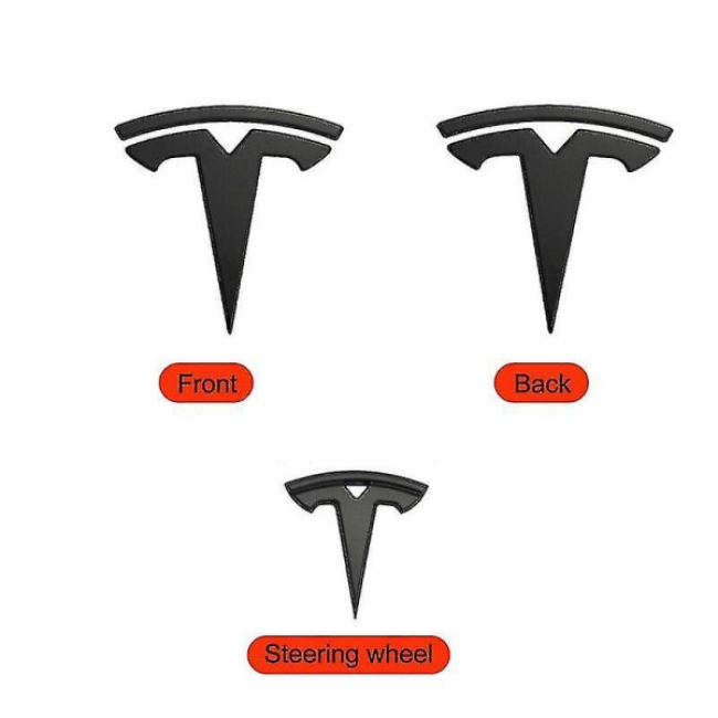 3x Matte Black T-Logo Hood Emblem Tesla Model Y - Image 3