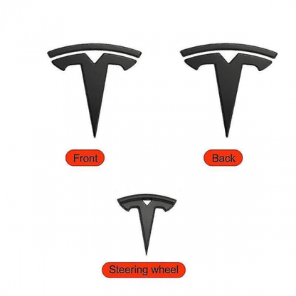 3x Matte Black T-Logo Hood Emblem Tesla Model Y - Image 3
