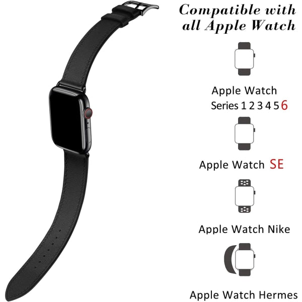 Black/Brown Compatible with Apple Watch Strap 38/40/41 mm, Leather - Image 3