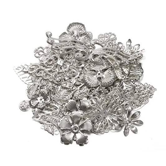 50g/lot Mixed Metal Flower Petals Filigree Wraps Clutches White