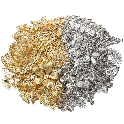 50g/lot Mixed Metal Flower Petals Filigree Wraps Clutches White - Image 2