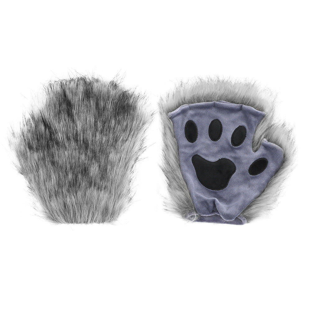 Halloween costume simulation fox mask gloves plush fox tail handmade animal tail cosplay props accessories Red, brown and white three-piece set One Size - Image 4