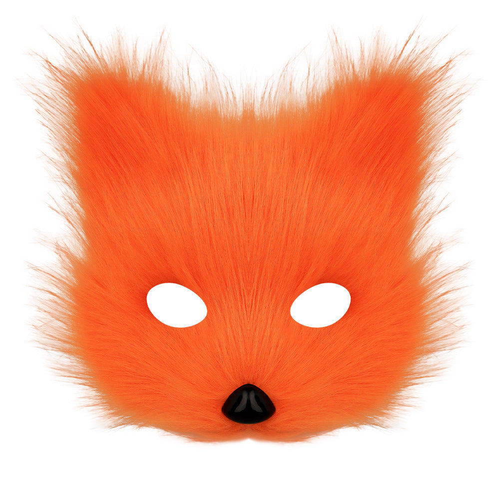 Halloween costume simulation fox mask gloves plush fox tail handmade animal tail cosplay props accessories Red, brown and white three-piece set One Size - Image 7