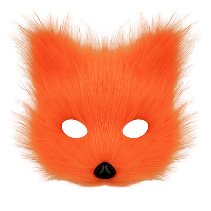 Halloween costume simulation fox mask gloves plush fox tail handmade animal tail cosplay props accessories Red, brown and white three-piece set One Size - Image 7