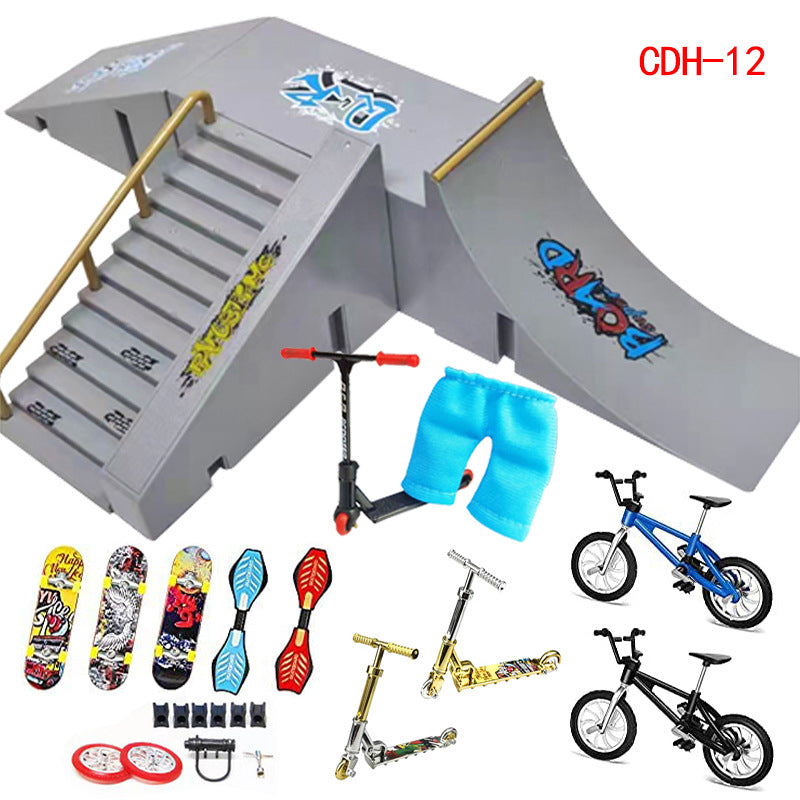 STASHABLES Finger Skateboard Ramp Set Finger Skatepark Kit 16 Piece Skate Park Kit Including Skateboards, Ramps, Scooters, Skates, Bikes and Wheels