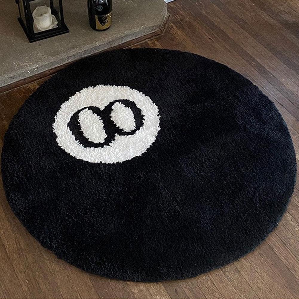 Black Carpet, Billiard Ball Mat, 8-Ball Soft & Fluffy Black Carpet Bedroom Decoration, Black Circle Carpet for Living Room Home Decor 80*80 - Image 5