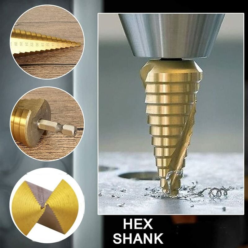 Step Drills Double Groove Countersink Drill High Speed Steel Cone Drill for Steel Wood, Plastic, Brass, Aluminum 3 pcs - Image 3