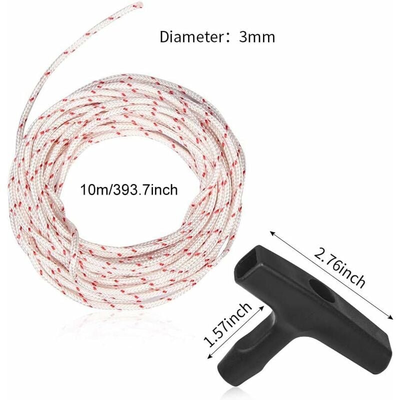 10 Meter 3.0mm Starter Cord with 3 Start Handles for Lawn Mower Chainsaw Trimmer Brushcutter Engine Parts - Image 2