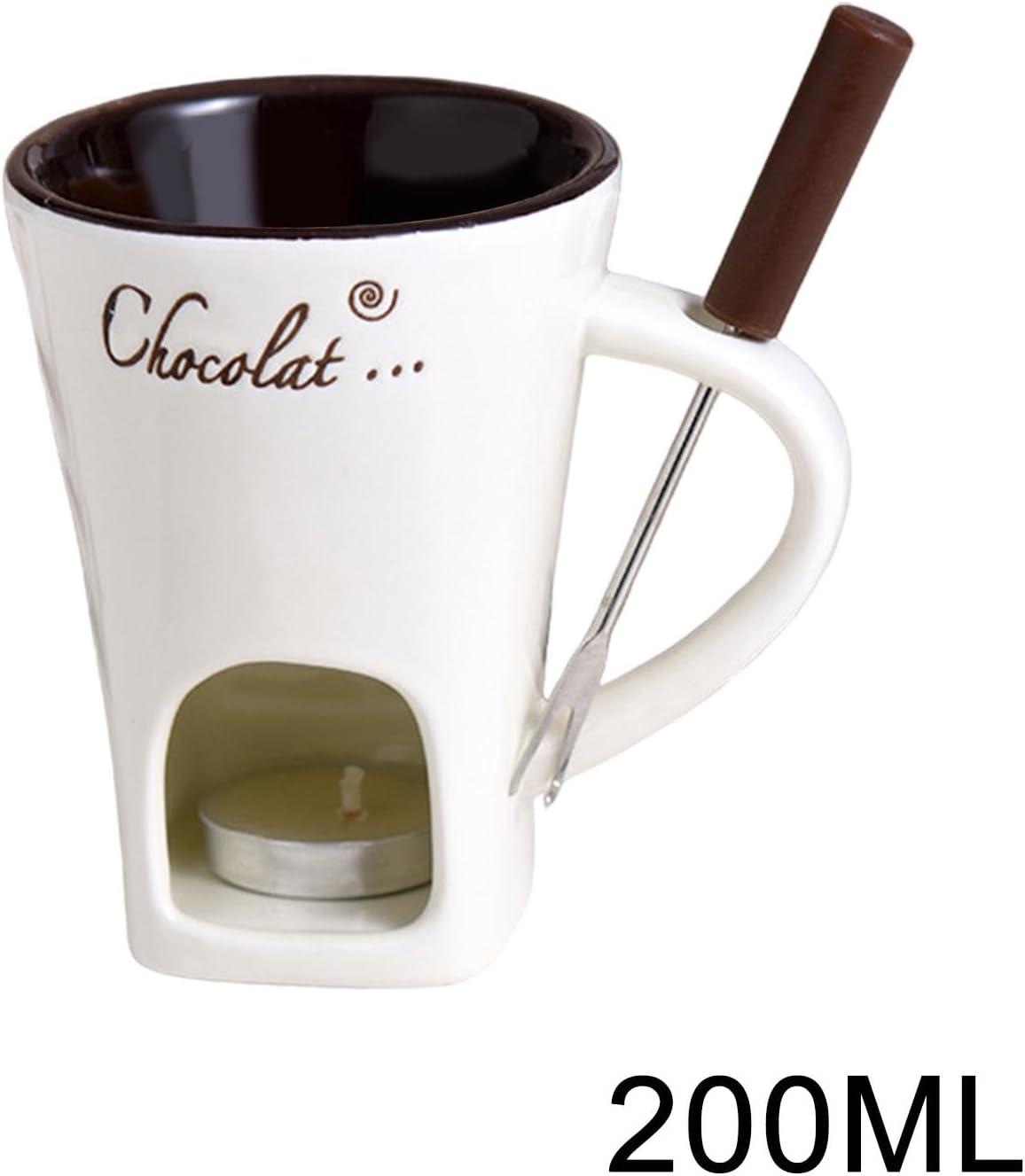 Tealight Fondue Set, Ceramic Melting Pot for Chocolate and Dessert Beige - Image 2