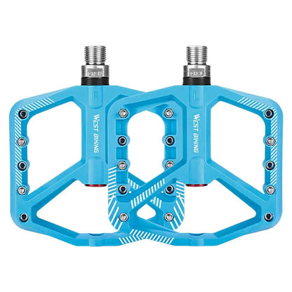 pair of wide pedals with non-slip surface and repair function, blue