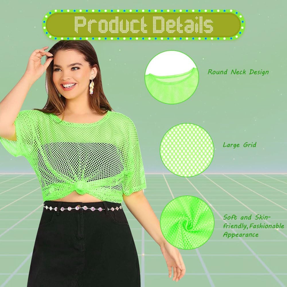 80s Neon Party Clothes Costume Accessories Set, 1980s Retro Theme Party Decoration Outfit for Women Girls B 1PCS - Image 3