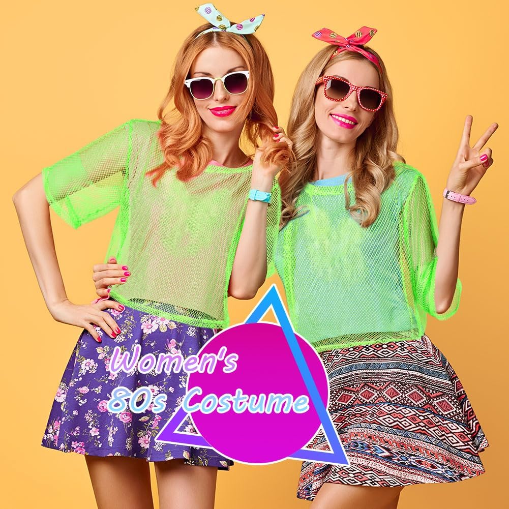 80s Neon Party Clothes Costume Accessories Set, 1980s Retro Theme Party Decoration Outfit for Women Girls B 1PCS - Image 5