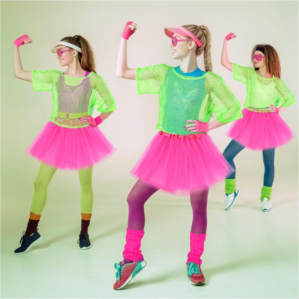 80s Neon Party Clothes Costume Accessories Set, 1980s Retro Theme Party Decoration Outfit for Women Girls B 1PCS - Image 8