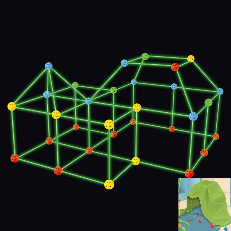 174 Pieces Plus a Tent Building Kit for Kids Glow in the Dark Air Fort Building Toys (The color of the ball is random)
