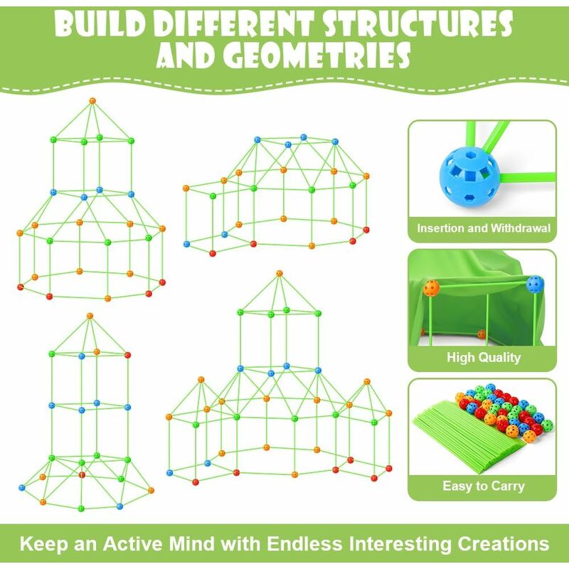 174 Pieces Plus a Tent Building Kit for Kids Glow in the Dark Air Fort Building Toys (The color of the ball is random) - Image 2