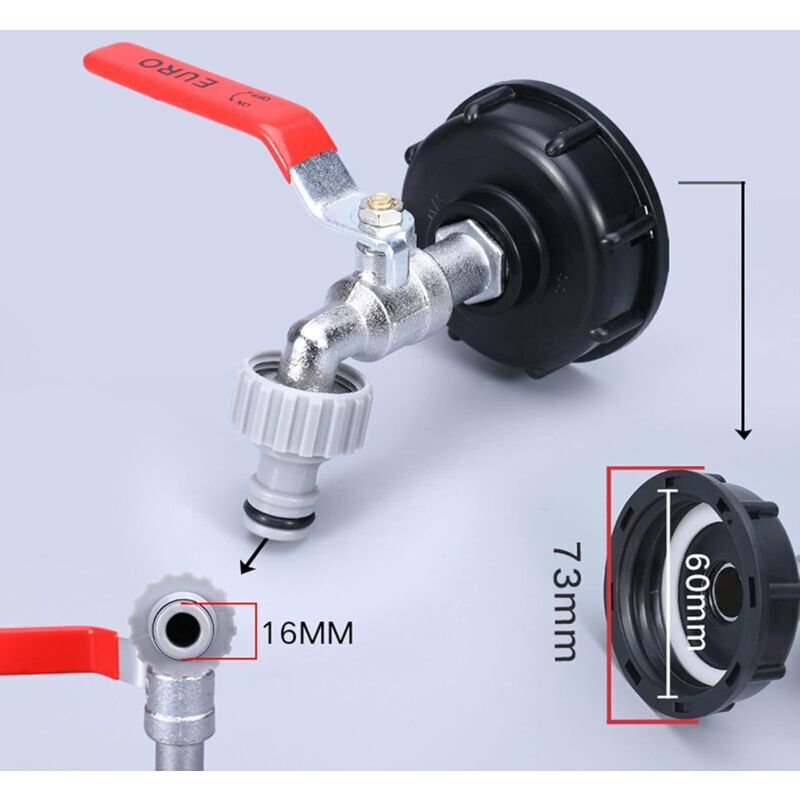 1000L Tank Faucet with Garden Hose Tap Adapter, S60X6 IBC Faucet Connector, Garden Faucet for Rainwater Harvester. Plastic 1\/2 - Image 4