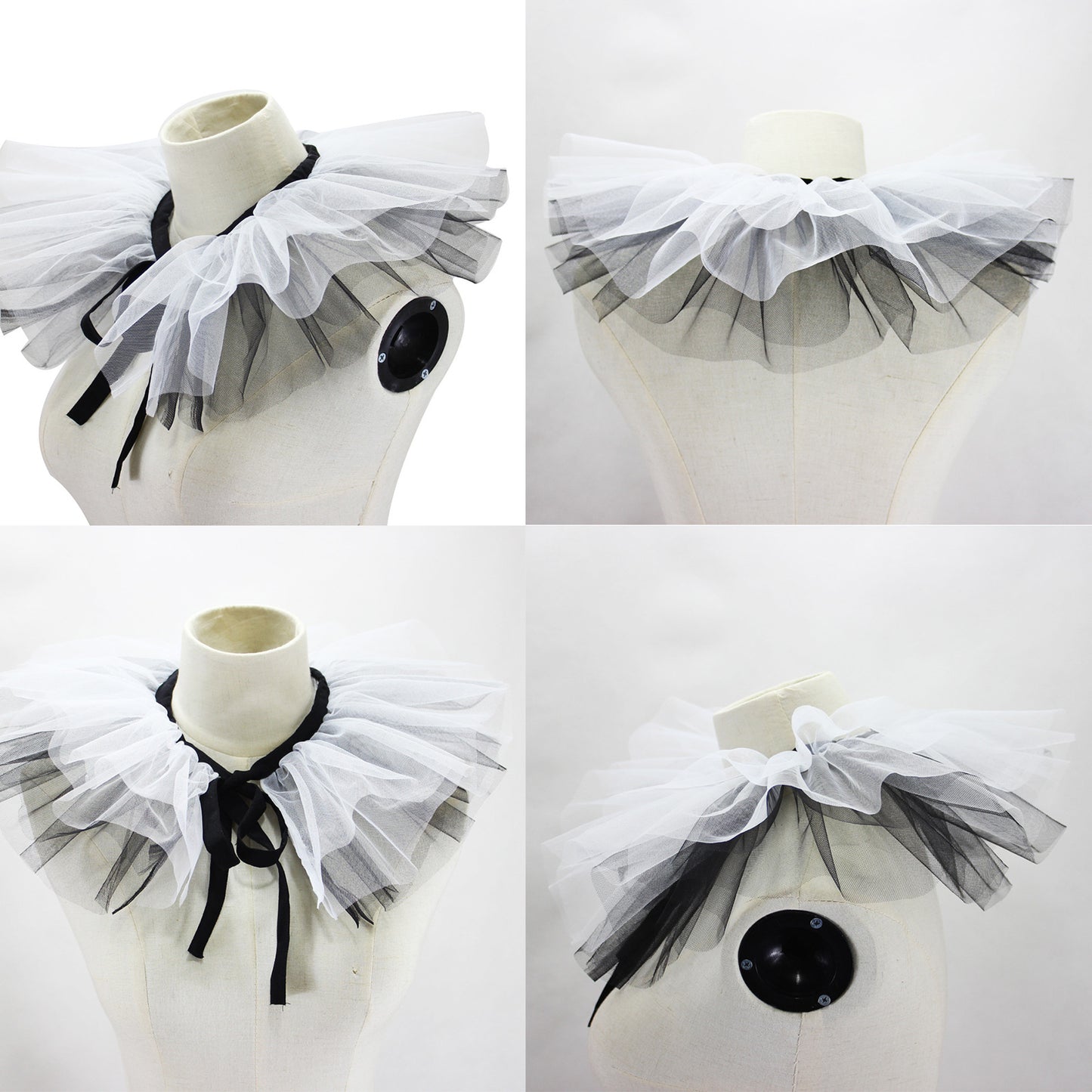 Women's Renaissance Tulle Ruffled False Collar Layered Black White Mesh Clown Choker Lace Up Victorian Neck Ruff Shawl Cosplay Props - Image 4