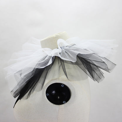 Women's Renaissance Tulle Ruffled False Collar Layered Black White Mesh Clown Choker Lace Up Victorian Neck Ruff Shawl Cosplay Props - Image 5