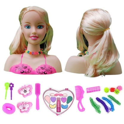 Makeup Pretend Play Set for Kids 17 Pcs Hairdresser Styling Head Doll Makeup Toy Educational Toy Gift for Kids Girls