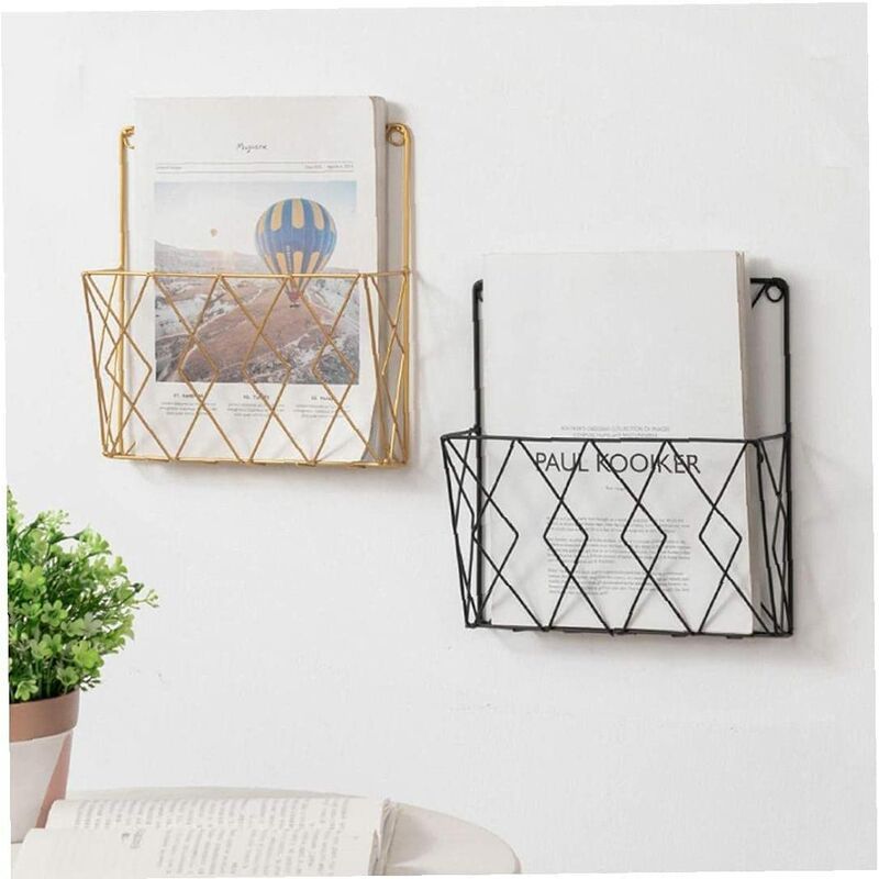 Wall Mounted Newspaper Holder Newspaper Shelf Storage Rack Black Draw - Image 5