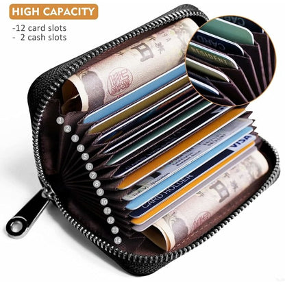 Credit Card Holder RFID Blocking Genuine Leather Mini Credit Card Case with Zipper - Image 2