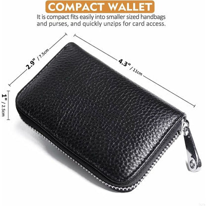 Credit Card Holder RFID Blocking Genuine Leather Mini Credit Card Case with Zipper - Image 4