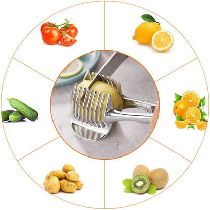 Tomato Cutter Lemon Cutter Multifunctional Fruit Cutter Tool Handheld Round Fruit Tongs Onion Holder Vegetable Cutter - Image 3