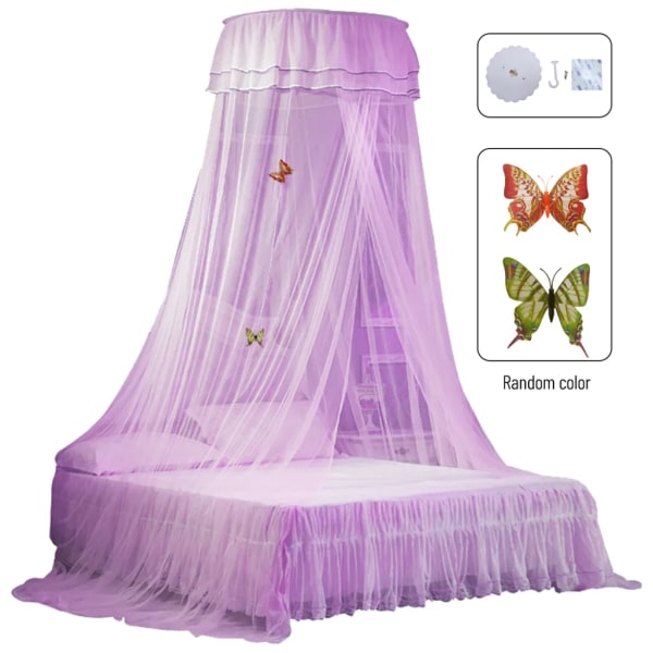 Universal Bed Canopy Dome Bedspread Mosquito Net Tulle Children's Bed Children's Room Princess Double Bed Easy to Install, Purple - Image 2