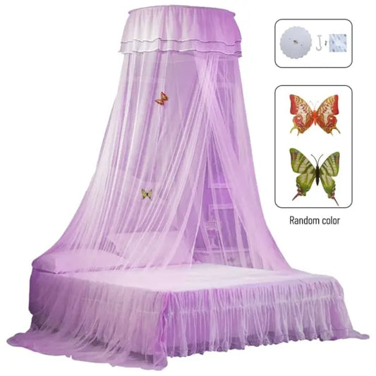 Universal Bed Canopy Dome Bedspread Mosquito Net Tulle Children's Bed Children's Room Princess Double Bed Easy to Install, Purple - Image 2