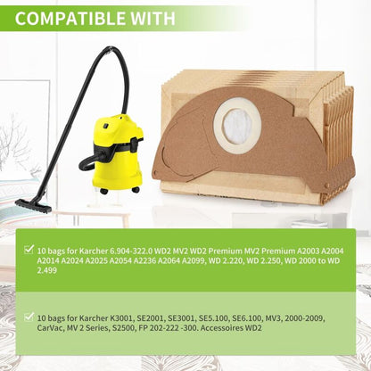 10 Replacement Filter Bags for Kärcher WD2 MV2 6.904-322.0 WD2250 A2004 A2054 Vacuum Cleaner - Image 2
