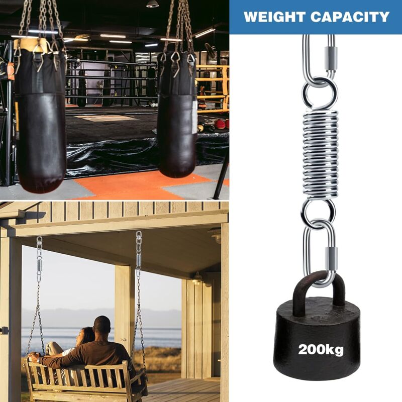Spring Suspension with 360° Swivel Hooks and Carabiners, Spring Suspension for Hanging Chair Yoga Sandbag, Load 200 kg (Spring Suspension) - Image 4