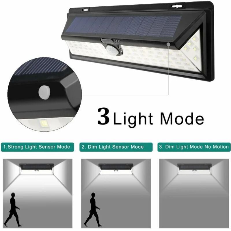 Solar Wall Light - 118 LED Solar Lamp 1000 Lumen Wall Light PIR Motion Sensor IP65 Waterproof Outdoor Garden..DEBUNS - Image 5