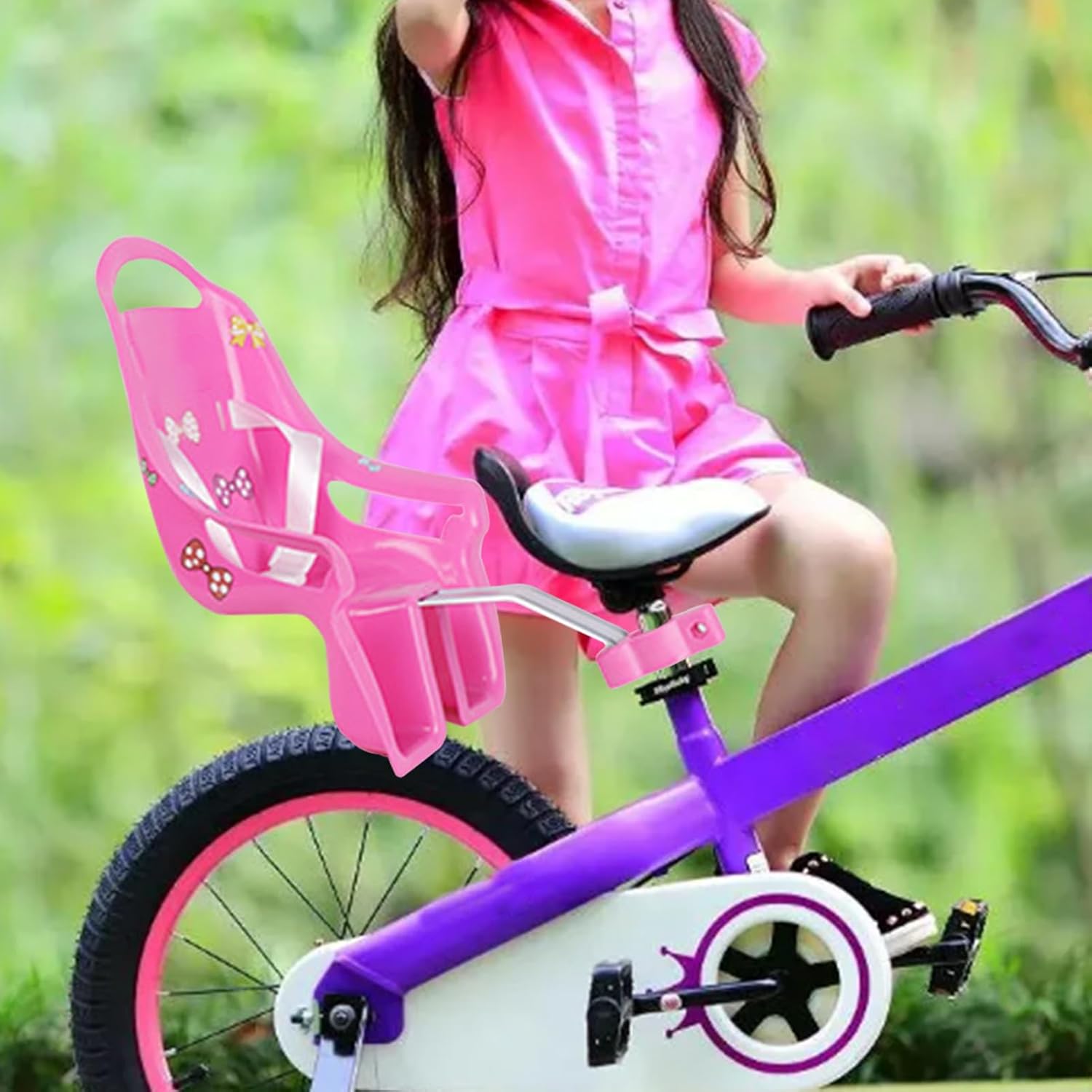Doll Stroller Seat for Doll, Children's Bicycle Doll Seat with DIY Decals for Decoration PINK - Image 2