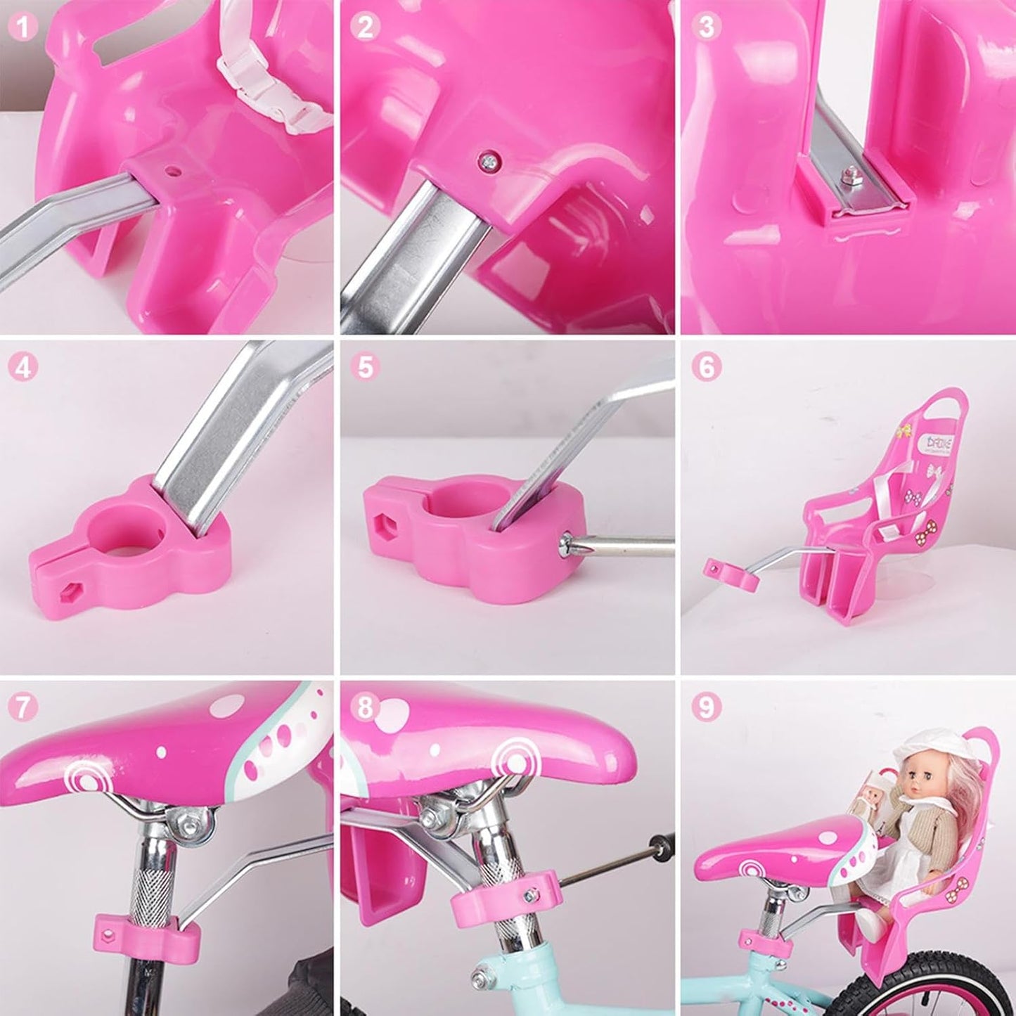 Doll Stroller Seat for Doll, Children's Bicycle Doll Seat with DIY Decals for Decoration PINK - Image 4