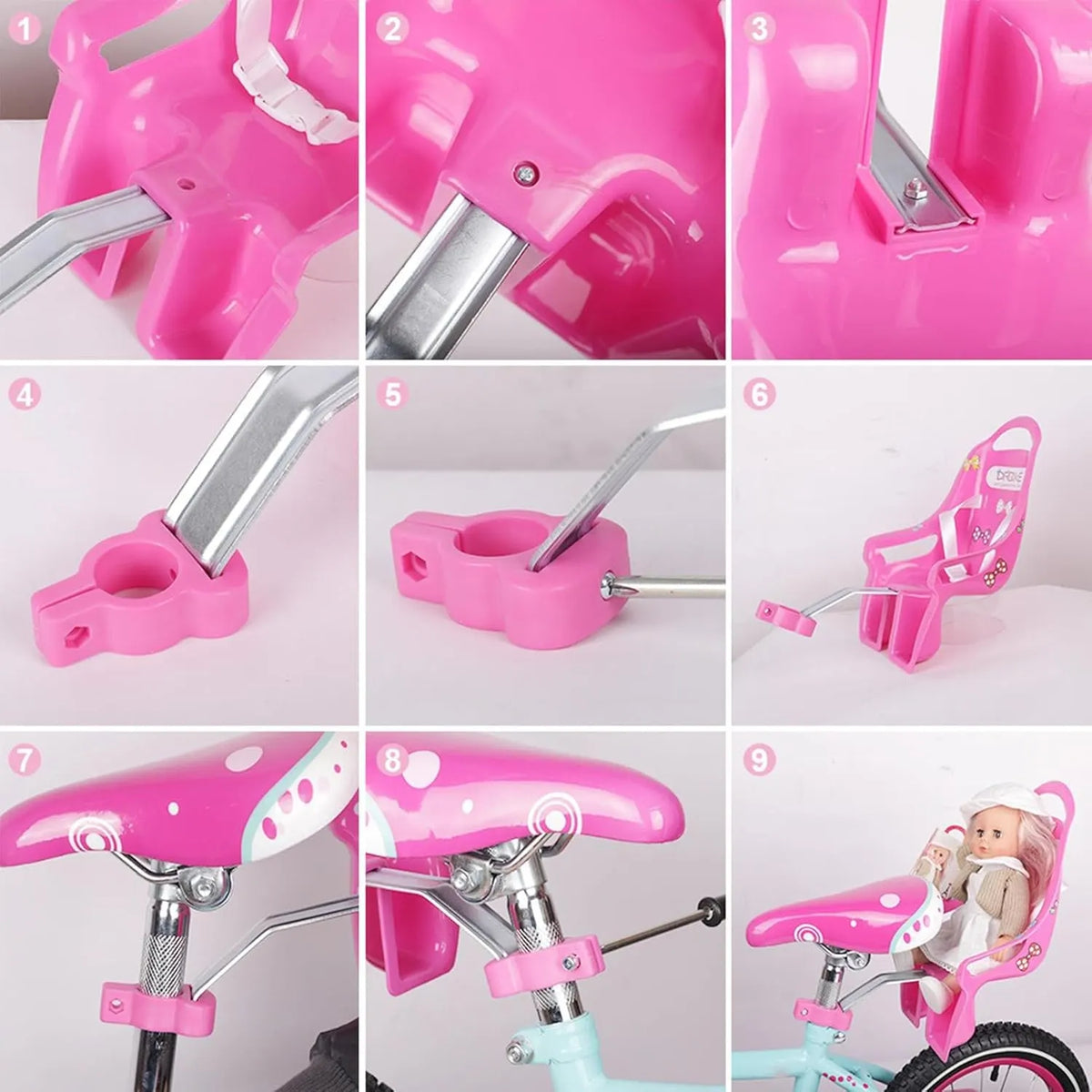 Doll Stroller Seat for Doll, Children's Bicycle Doll Seat with DIY Decals for Decoration PINK - Image 4