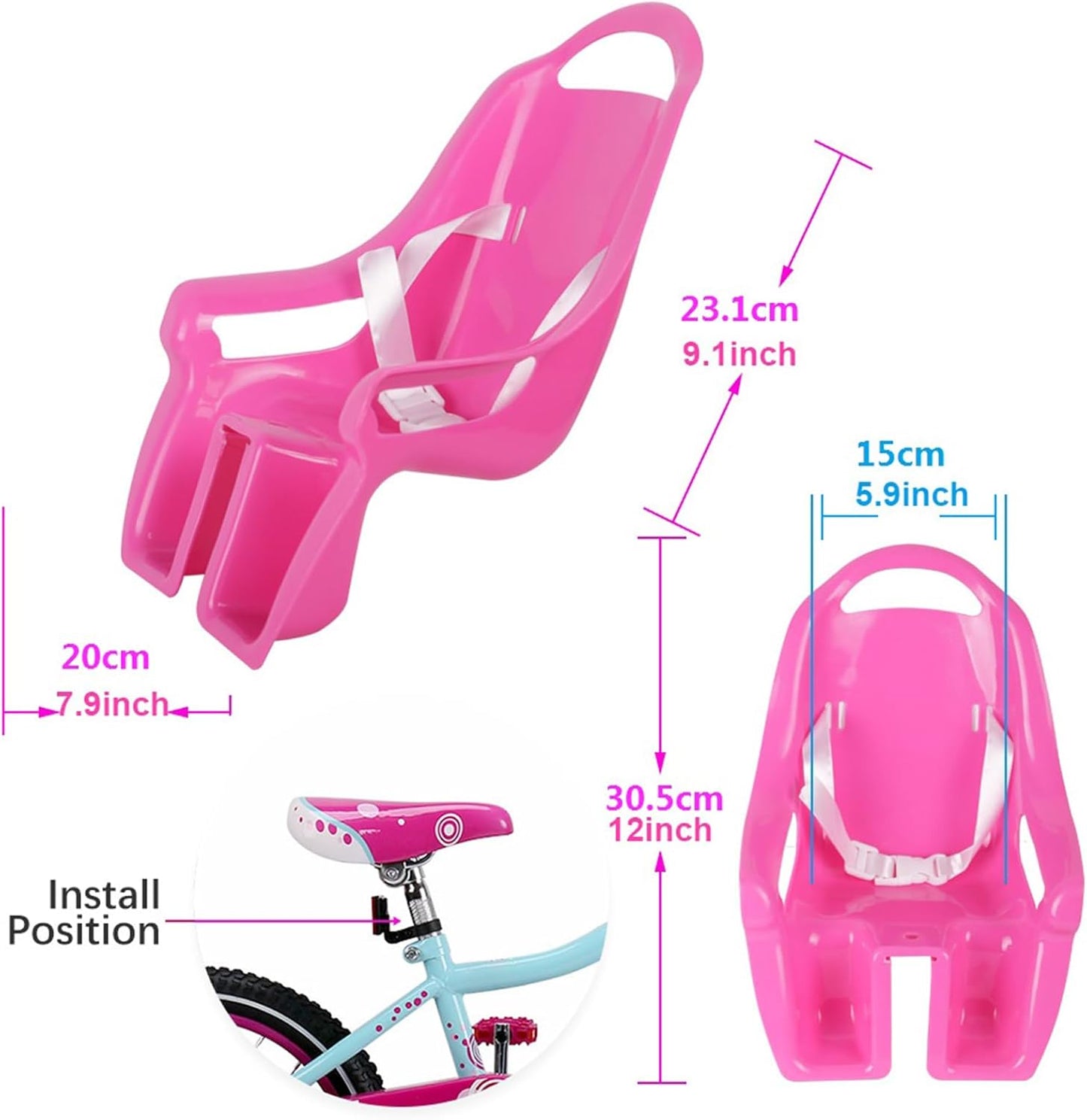 Doll Stroller Seat for Doll, Children's Bicycle Doll Seat with DIY Decals for Decoration PINK - Image 6
